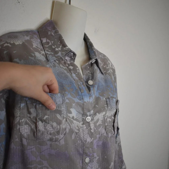 Woolrich Floral Shirt Sz S Button Down Roll Tab Sleeve 100% Cotton Boho Artsy - Picture 7 of 14